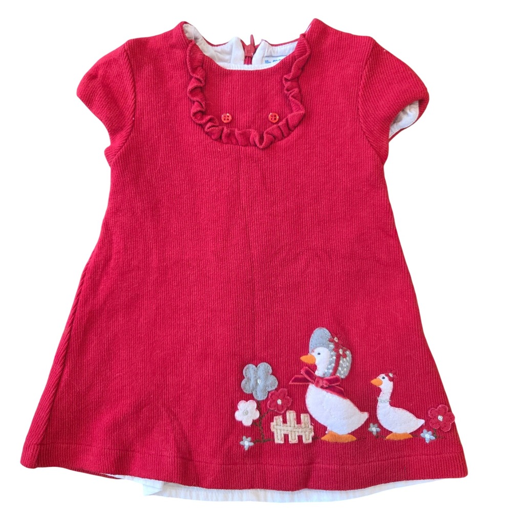 Mayoral Girls Red‎ Corduroy Goose Applique Ruffle Dress 18m 86cm